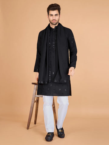 Festival Wear Viscose Silk Embroidered Kurta Dupatta Set For Men's