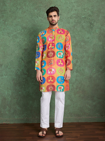 Men’s Heavy Rayon Kurta Set – Printed & Embroidered Work – Multicolour