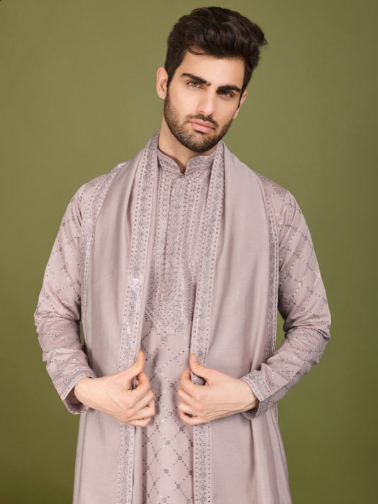 New Exclusive Festival Wear Embroidered Work Men's Kurta Set Dupatta Collection
