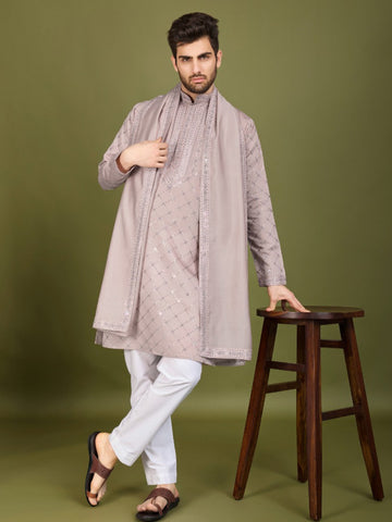 New Exclusive Festival Wear Embroidered Work Men's Kurta Set Dupatta Collection