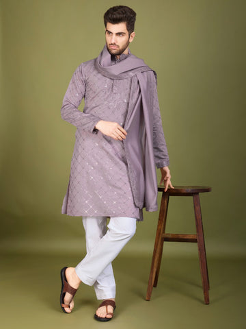 New Exclusive Festival Wear Embroidered Work Men's Kurta Set Dupatta Collection