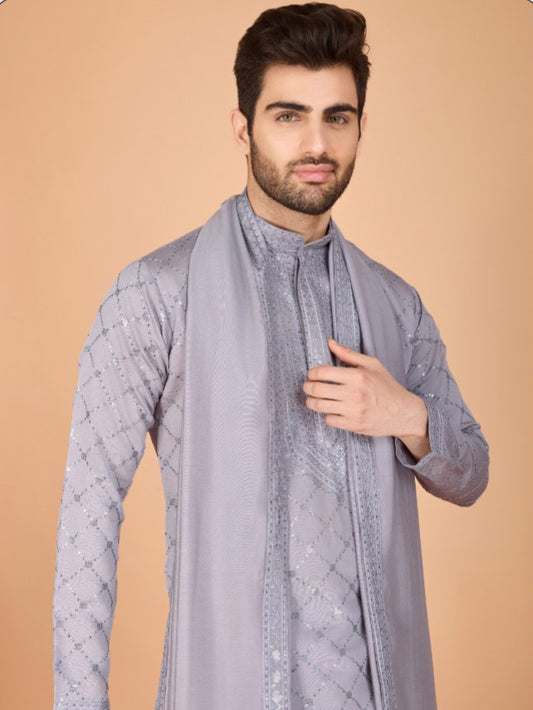 New Exclusive Festival Wear Embroidered Work Men's Kurta Set Dupatta Collection