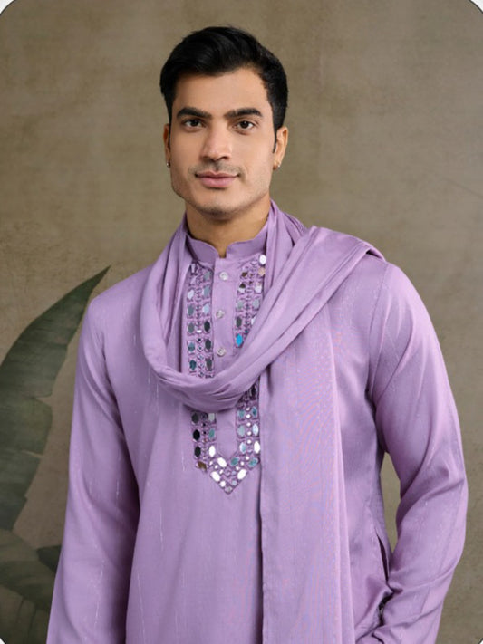 New Exclusive Festival Wear Real Mirror Work Men's Kurta Set With Dupatta Collection