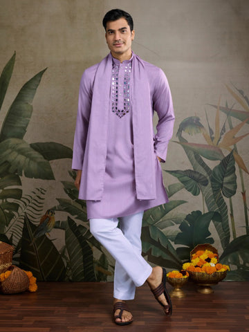 New Exclusive Festival Wear Real Mirror Work Men's Kurta Set With Dupatta Collection