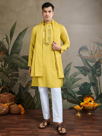 New Exclusive Festival Wear Real Mirror Work Men's Kurta Set With Dupatta Collection