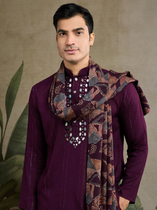 Festival Wear Heavy Viscose Rayon Real Mirror Work Kurta Dupatta Set Men's Collection