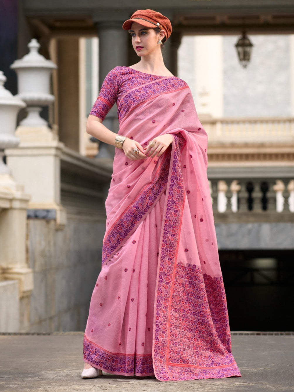 Festive Occasion Elegant Soft Linen Cotton Saree with Intricate Minakari Weaving Work