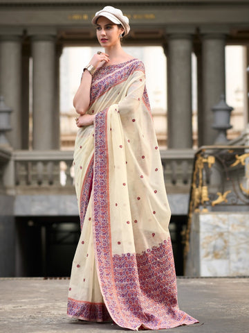 Festive Occasion Elegant Soft Linen Cotton Saree with Intricate Minakari Weaving Work