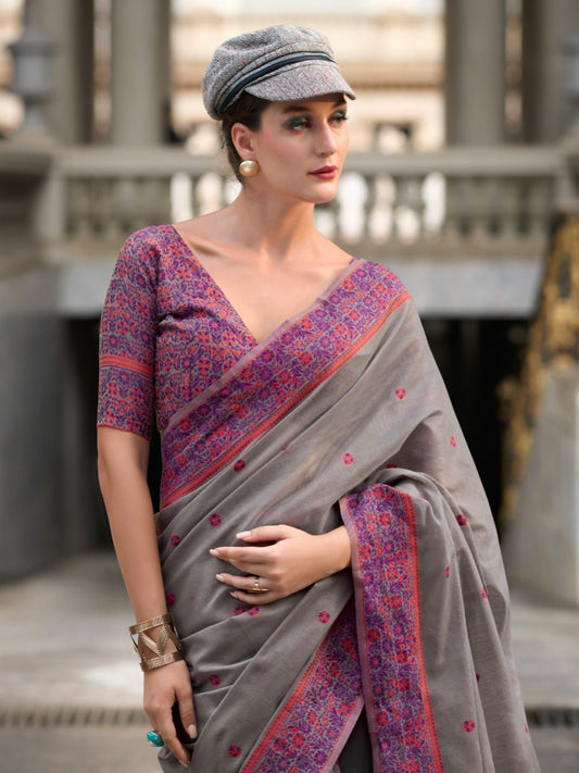 Festive Occasion Elegant Soft Linen Cotton Saree with Intricate Minakari Weaving Work