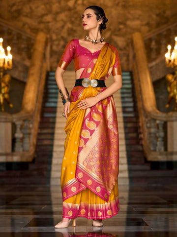 Elegant Grace Heavy Soft Silk Weaving Saree with Intricate Designer Concept For Women's