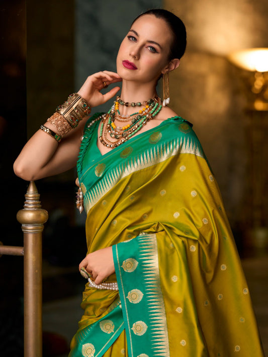 Elegant Grace Heavy Soft Silk Weaving Saree with Intricate Designer Concept For Women's