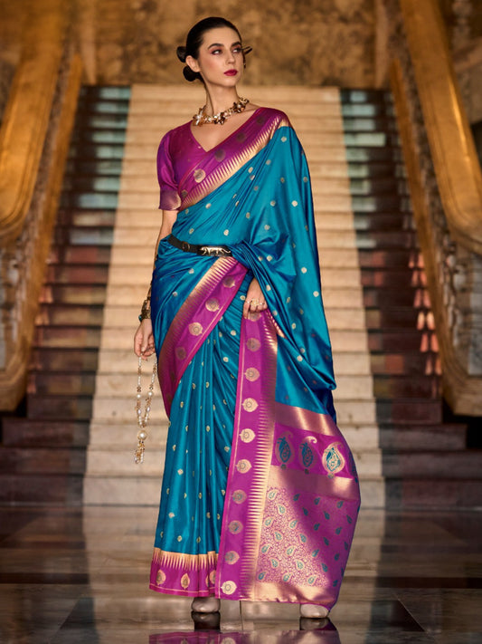 Elegant Grace Heavy Soft Silk Weaving Saree with Intricate Designer Concept For Women's