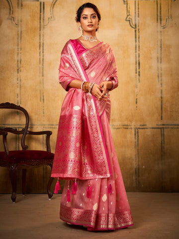 Elegant Petals Banarasi Tissue Saree with Rich Contrast Border For Women's