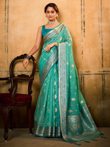 Elegant Petals Banarasi Tissue Saree with Rich Contrast Border For Women's