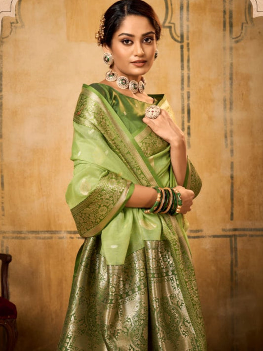 Elegant Petals Banarasi Tissue Saree with Rich Contrast Border For Women's