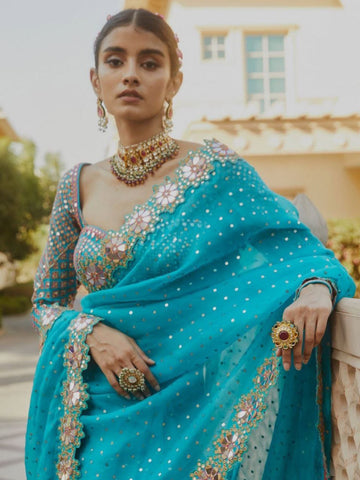 Celebrity Blue Designer Bollywood Sequin Saree for Women