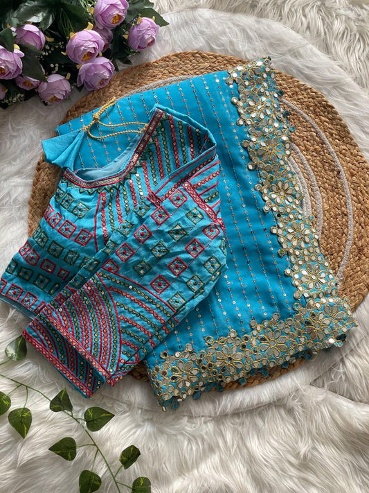 Celebrity Blue Designer Bollywood Sequin Saree for Women