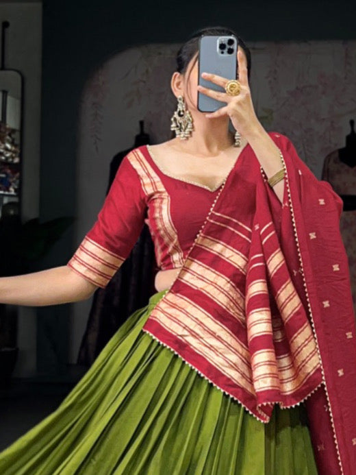 Elegant Mehandi Heavy Beautiful Half Saree For Women's Collection