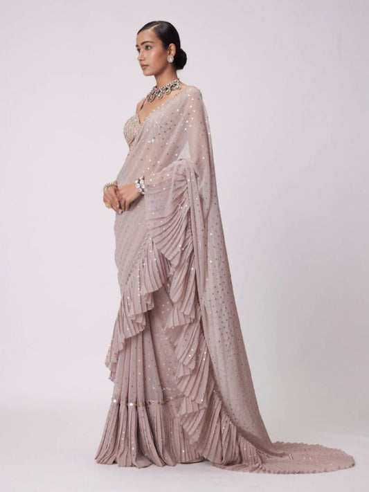 Mauve Faux Georgette Sequin Saree Bollywood Celebrity Saree for Women's
