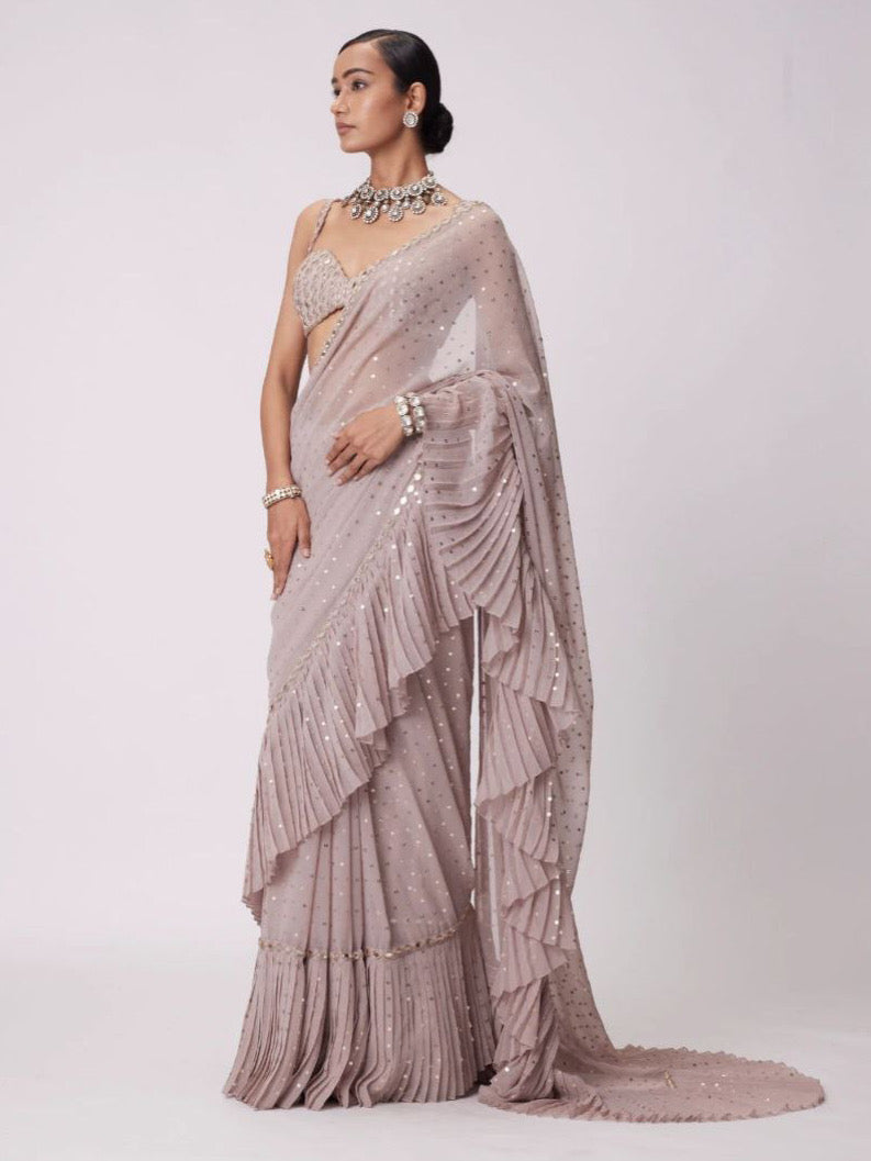 Mauve Faux Georgette Sequin Saree Bollywood Celebrity Saree for Women's