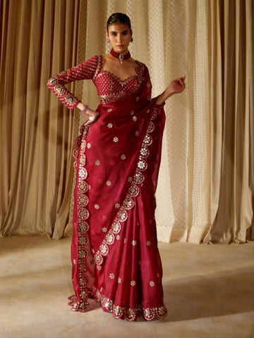 Celebrity Maroon Sequin Bollywood Designer Saree for Women's