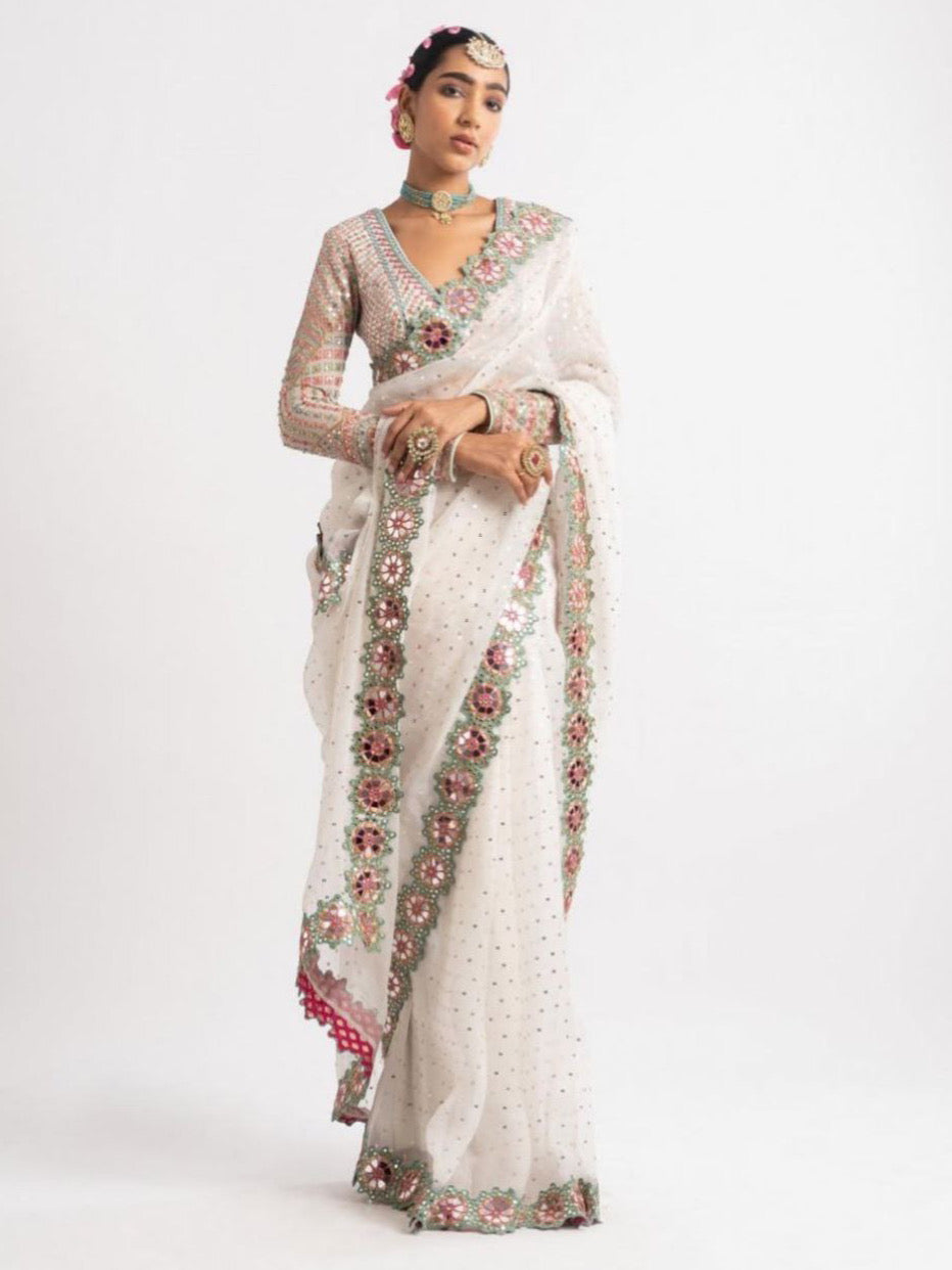 Celebrity White Designer Bollywood Sequin Saree for Women