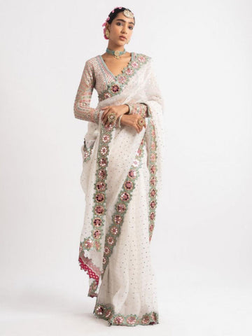 Celebrity White Designer Bollywood Sequin Saree for Women
