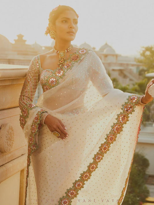 Celebrity White Designer Bollywood Sequin Saree for Women