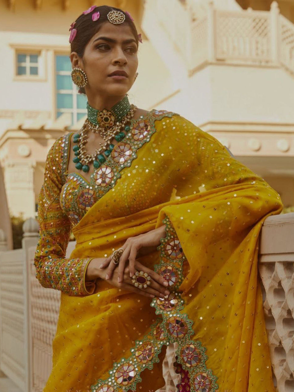 Celebrity Yellow Designer Bollywood Sequin Saree for Women